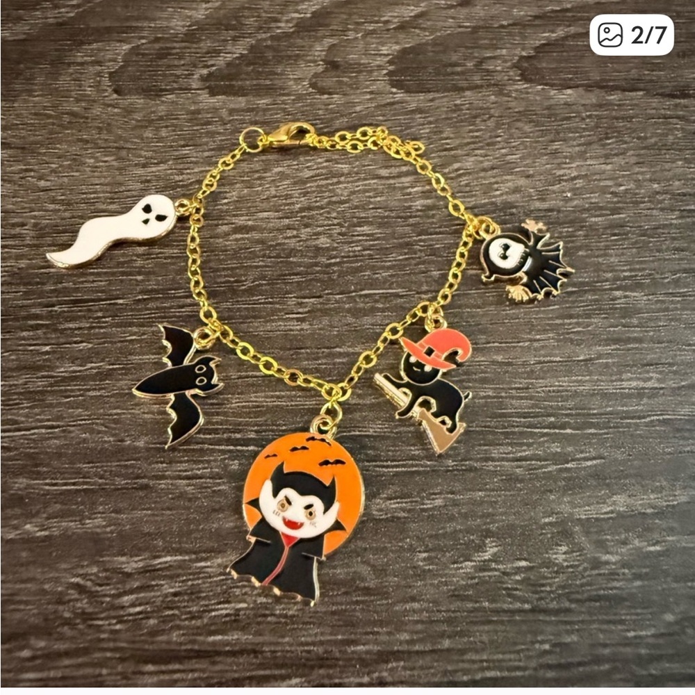 New Set of 2 Handmade Gold Halloween Charm Bracelets